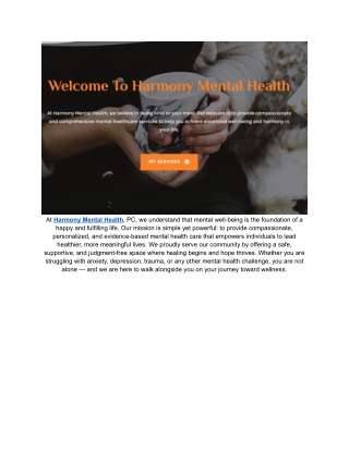 Welcome to Harmony Mental Health, PC: Your Partner in Healing and Hope