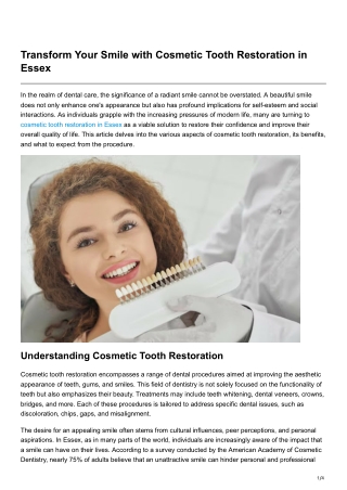 Transform Your Smile with Cosmetic Tooth Restoration in Essex
