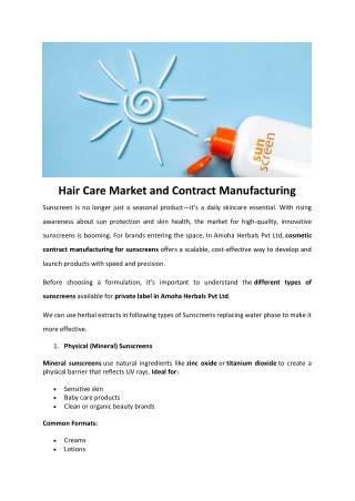 Hair Care Market and Contract Manufacturing