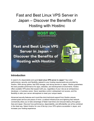 Fast and Best Linux VPS Server in Japan – Discover the Benefits of Hosting with Hostinc
