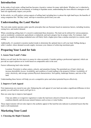 The Profitable Path: Selling Land for Maximum Gain