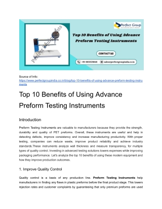 Top 10 Benefits of Using Advance Preform Testing Instruments