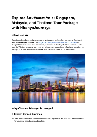 Singapore, Malaysia, and Thailand Tour Package