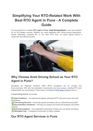 Simplifying Your RTO-Related Work With Best RTO Agent in Pune - A Complete Guide