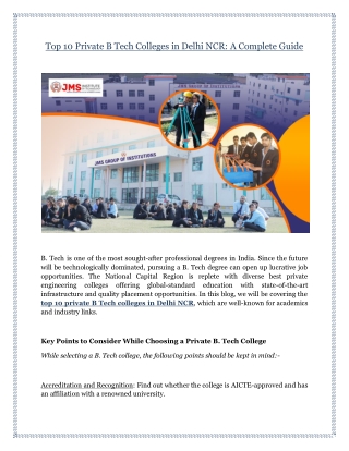 Top 10 Private B Tech Colleges in Delhi NCR: A Complete Guide