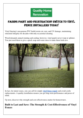 Fading Paint and Frustration Switch to Vinyl Fence Installers Today