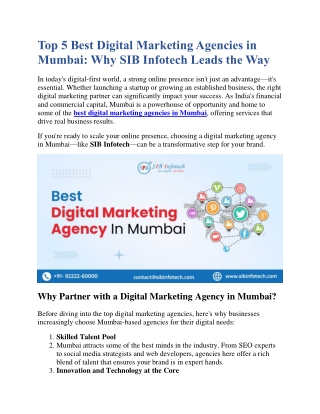Top 5 Best Digital Marketing Agencies in Mumbai Why SIB Infotech Leads the Way