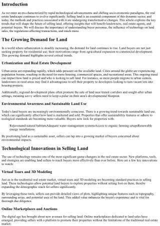 The Future of Selling Land: Trends to Watch Out For