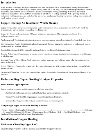 Copper Roofing: An Investment Worth Making