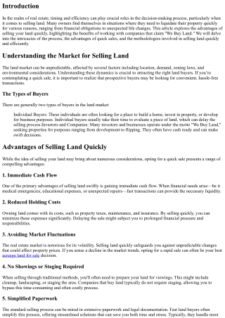 We Buy Land: Advantages of Selling Your Property Quickly
