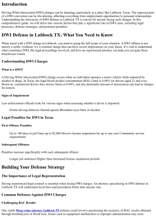 DWI Defense in Lubbock TX: What You Need to Know