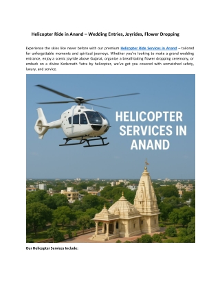 Helicopter Ride in Anand – Wedding Entries Joyrides Flower Dropping