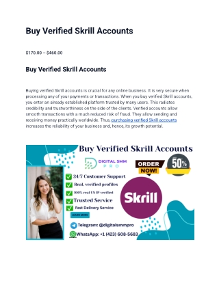 Buy Verified Skrill Accounts – Verified & Aged Skrill  Profiles for Sale