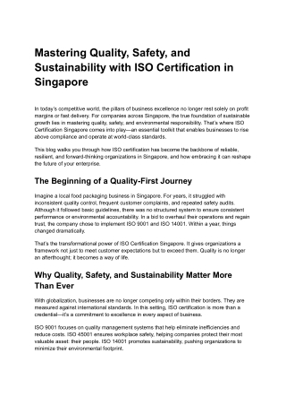 Mastering Quality, Safety, and Sustainability with ISO Certification in Singapore