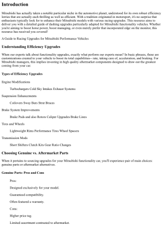 An Overview to Competing Upgrades for Mitsubishi Functionality Cars