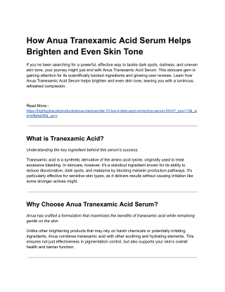 How Anua Tranexamic Acid Serum Helps Brighten and Even Skin Tone
