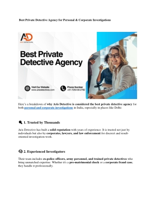 Best Private Detective Agency for Personal and Corporate Investigations