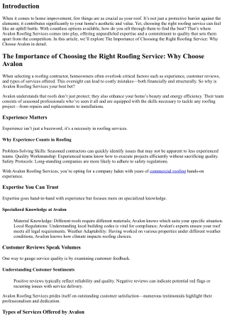 The Importance of Choosing the Right Roofing Service: Why Choose Avalon
