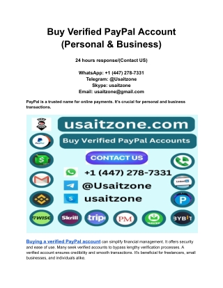 Buy Verified PayPal Account (Personal & Business)