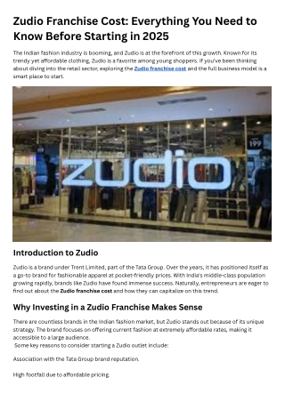Zudio Franchise Cost