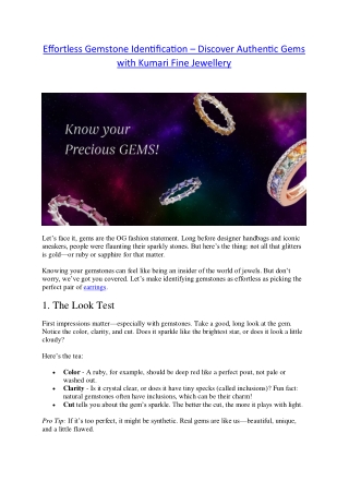 Effortless Gemstone Identification – Discover Authentic Gems with Kumari Fine Jewellery