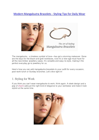 Modern Mangalsutra Bracelets - Styling Tips for Daily Wear