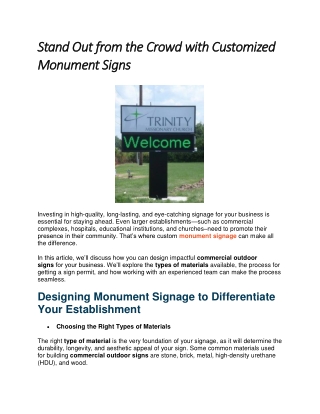 Stand Out from the Crowd with Customized Monument Signs