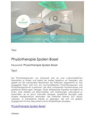 Physio Spalen Praxis Basel Stadt
