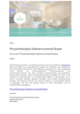 Physiotherapie Steinenvorstadt Basel