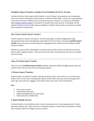 Frankfurt Airport Transfers: Seamless Travel Solutions for Every Traveler