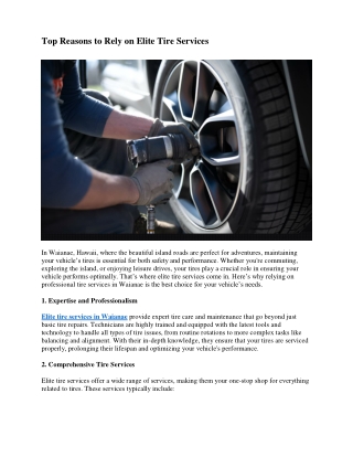 Top Reasons to Rely on Elite Tire Services