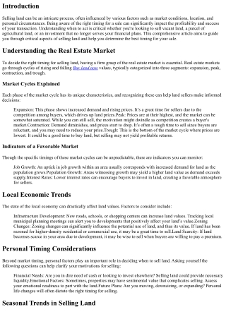 Selling Land: Finding the Right Timing for a Sale