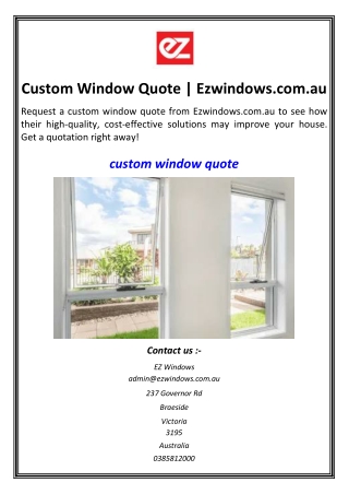 Custom Window Quote Ezwindows.com.au