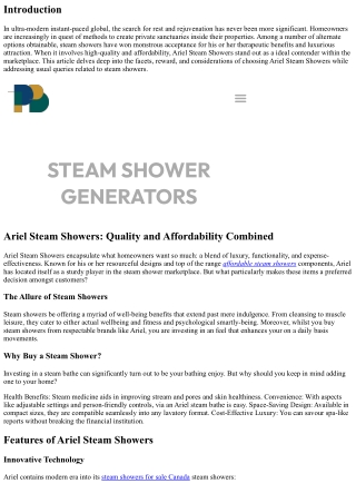 Ariel Steam Showers: Quality and Affordability Combined