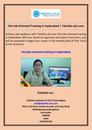 vlsi job oriented training in hyderabad takshila