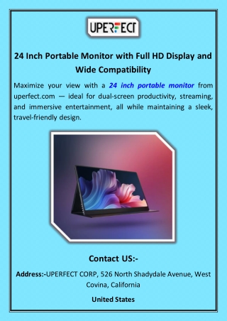 24 Inch Portable Monitor with Full HD Display and Wide Compatibility