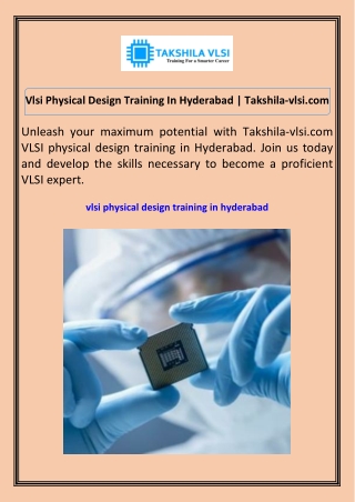 Vlsi Physical Design Training In Hyderabad Takshila-vlsi.com