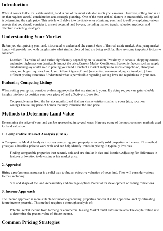 The Art of Pricing Your Land to Sell