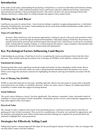 Understanding the Psychology of Land Buyers