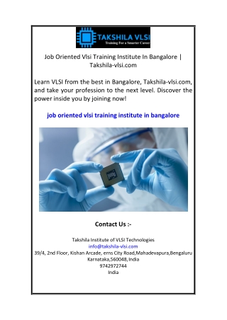 Job Oriented Vlsi Training Institute In Bangalore Takshila-vlsi.com