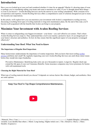 Maximize Your Investment with Avalon's Comprehensive Roofing Services