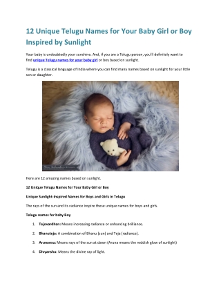 12 Unique Telugu Names for Your Baby Girl or Boy Inspired by Sunlight