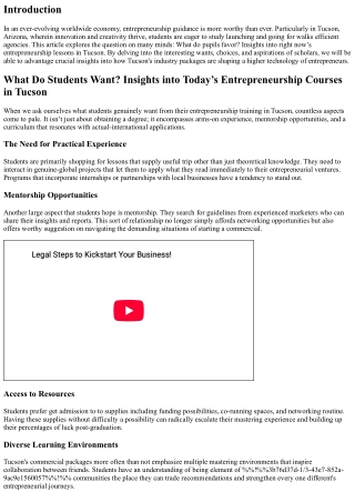 What Do Students Want? Insights into Today’s Entrepreneurship Courses in Tucson