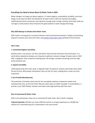 Everything You Need to Know About SS Water Tanks in 2025