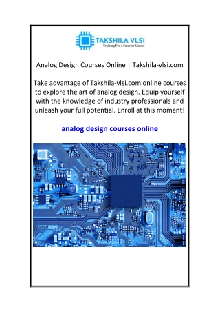 Analog Design Courses Online Takshila-vlsi.com