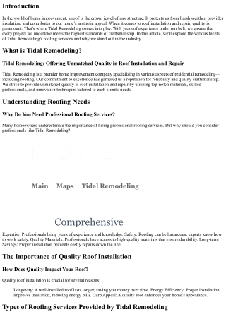 Tidal Remodeling: Offering Unmatched Quality in Roof Installation and Repair