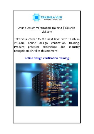 Online Design Verification Training  Takshila-vlsi.com