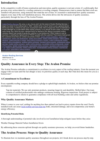 Quality Assurance in Every Step: The Avalon Promise