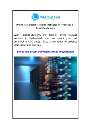 Online Asic Design Training Institutes In Hyderabad  Takshila-vlsi.com