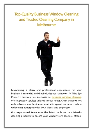 Top-Quality Business Window Cleaning and Trusted Cleaning Company in Melbourne